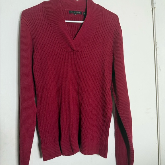 JEANNE PIERRE Deep Red V-Neck Sweater - Picture 2 of 9